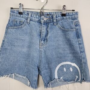 Cider Jean Shorts Womens Size Small Smiley Face High Waist Happy Hour